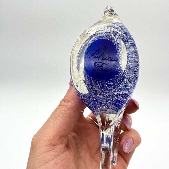 Vintage Patricia Faye Art Glass Fish Paperweight Hand Blown Blue Silver Signed - Picture 13 of 13